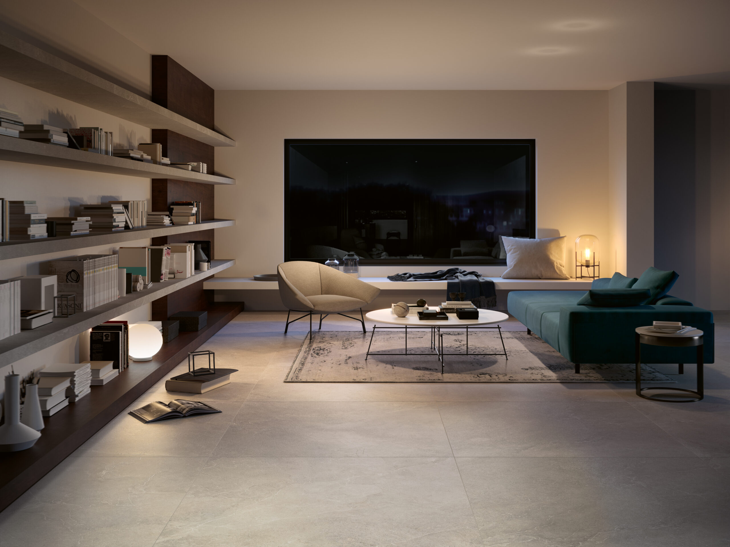 woonkamer met keramische tegels